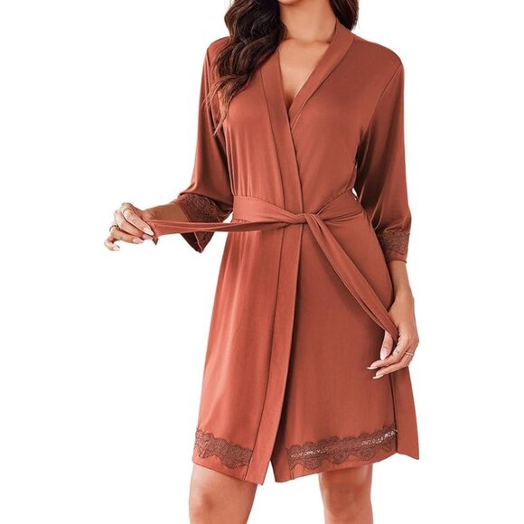 Lightweight Lace Trimmed Mauve Terracotta Wrap Robe